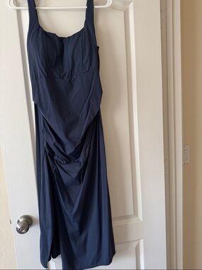 Square Neck Backless Corset Ruched Split Bodycon Midi Casual Dress
